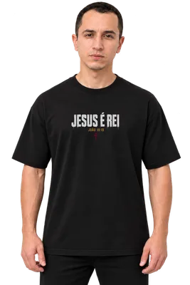 Camiseta Oversized Jesus é Rei — Preta — miniatura 3