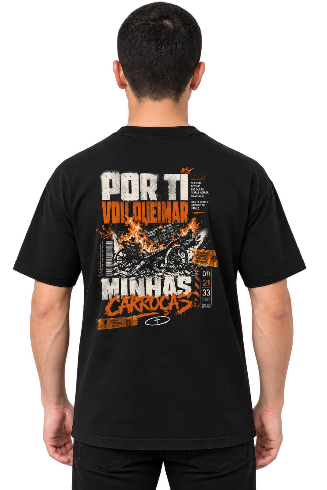 Camiseta Oversized Queimar Minhas Carroças — Preta — foto 1 de 3